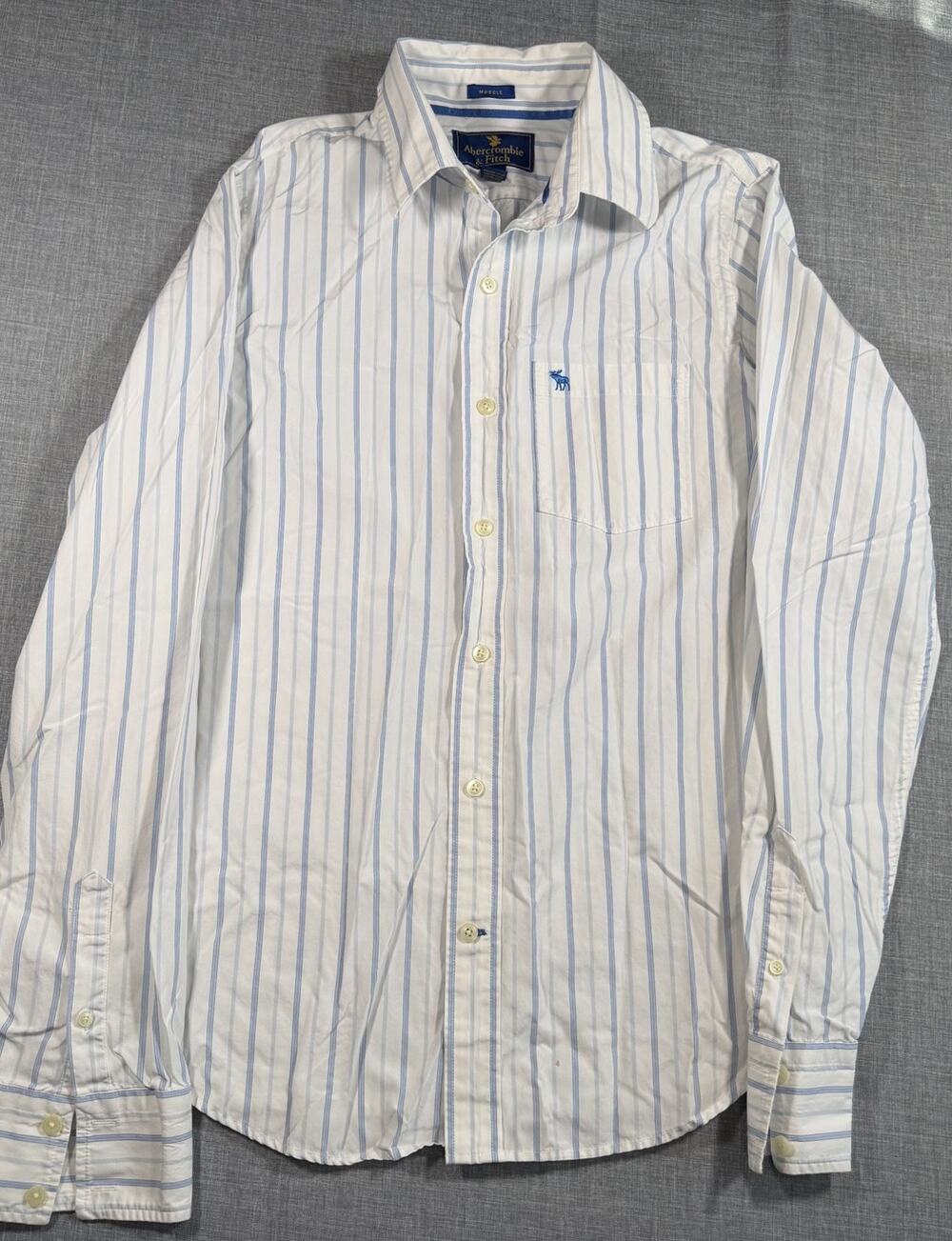 Abercrombie & Fitch Muscle Fit Shirt Men’s XL White Striped Button Front Cotton